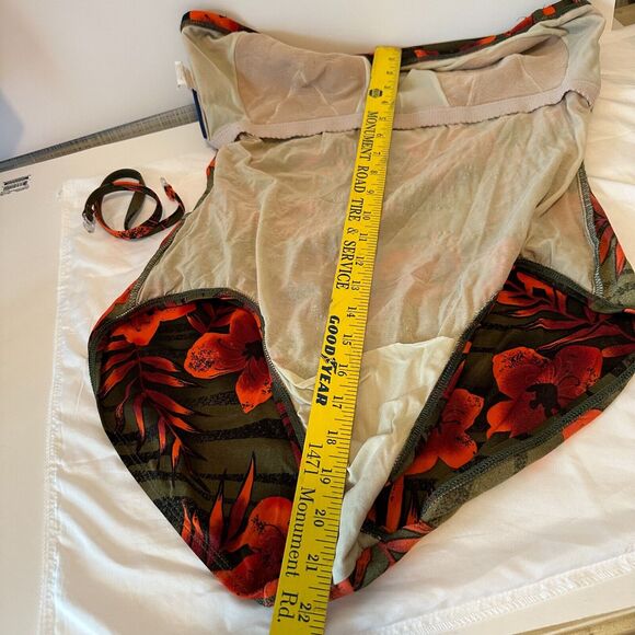 ELISABETH STEWART 1PC Swim Suit Size18-attachable strap-Lined-green w/orange - Picture 3 of 7